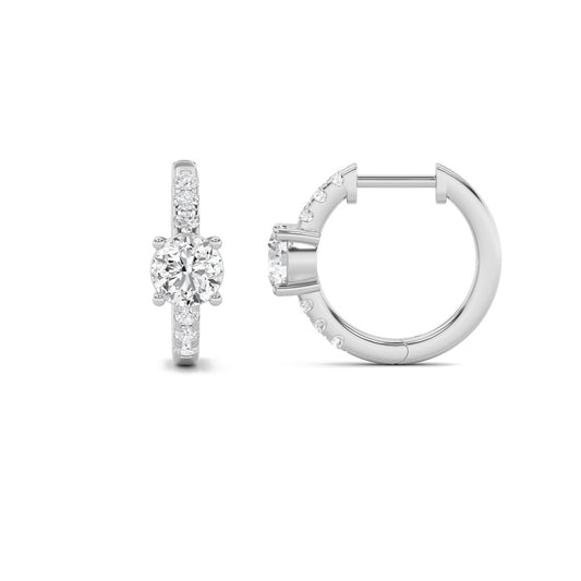 1.5Cttw Round Shaped Lab Grown Diamond (F/VS) Solitare Accent Huggie Earrings in 14K Gold