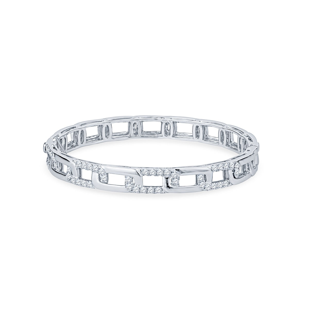 18K White Gold Pave Diamond Open Link Bangle