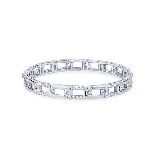 18K White Gold Pave Diamond Open Link Bangle