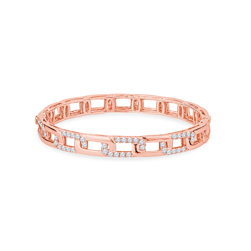 18K Rose Gold Pave Diamond Open Link Bangle