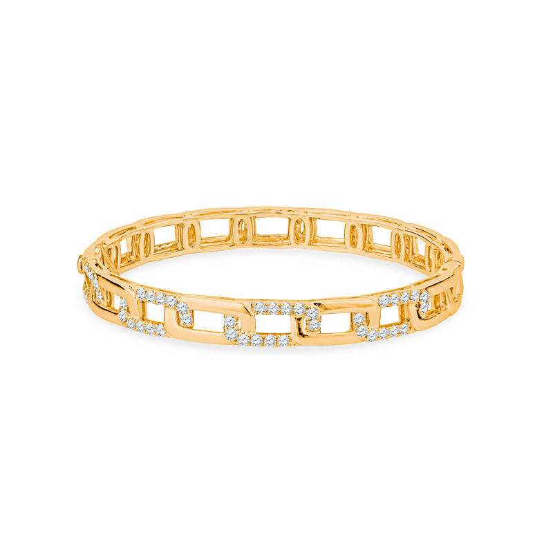 18K Yellow Gold Pave Diamond Open Link Bangle