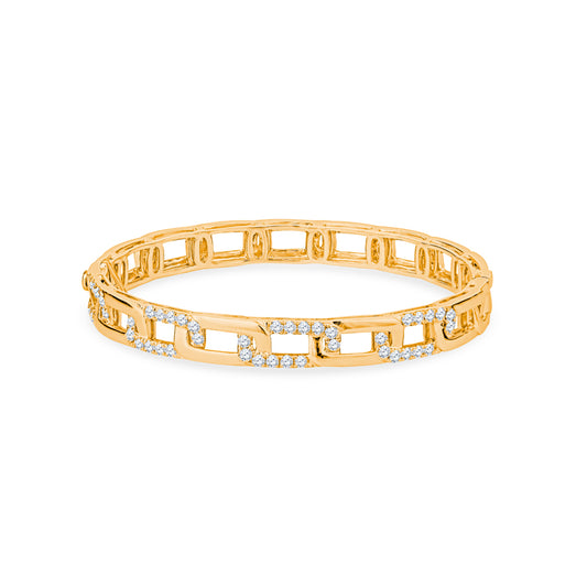 18K Yellow Gold Pave Diamond Open Link Bangle