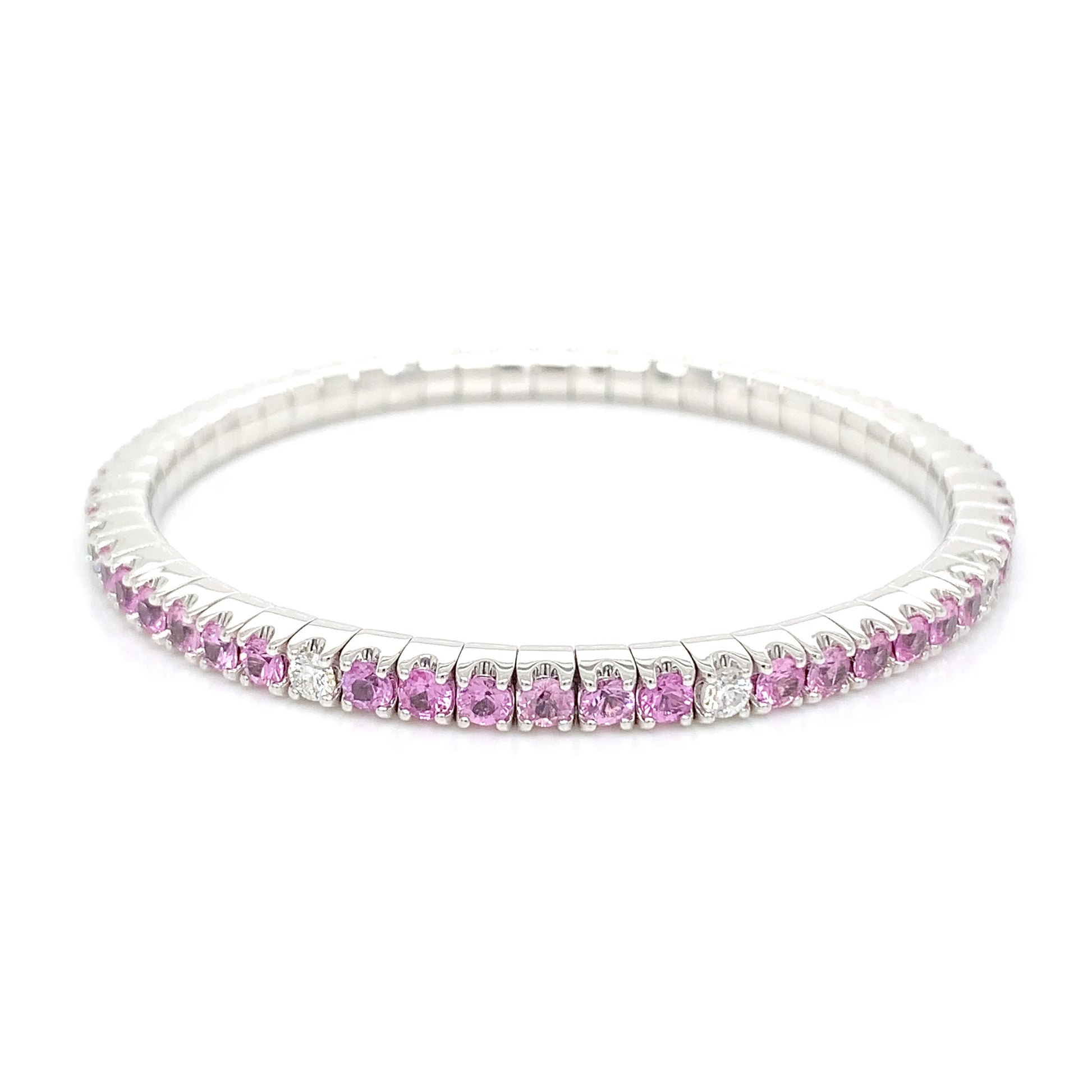 14kt White Gold Pink Sapphire Flex Bracelet with Round Brilliant Diamonds – 5.76ct/0.80ct
