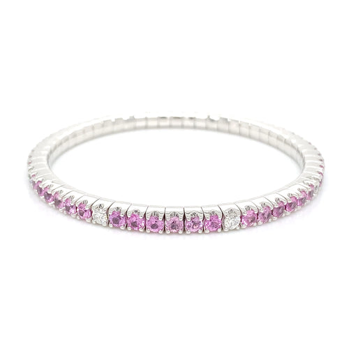 14kt White Gold Pink Sapphire Flex Bracelet with Round Brilliant Diamonds – 5.76ct/0.80ct