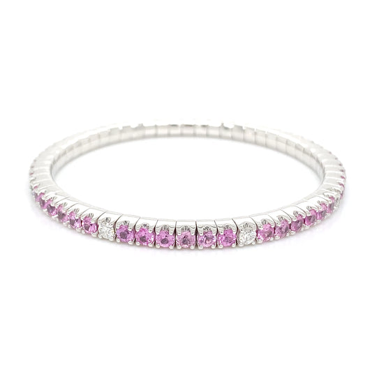 14kt White Gold Pink Sapphire Flex Bracelet with Round Brilliant Diamonds – 5.76ct/0.80ct