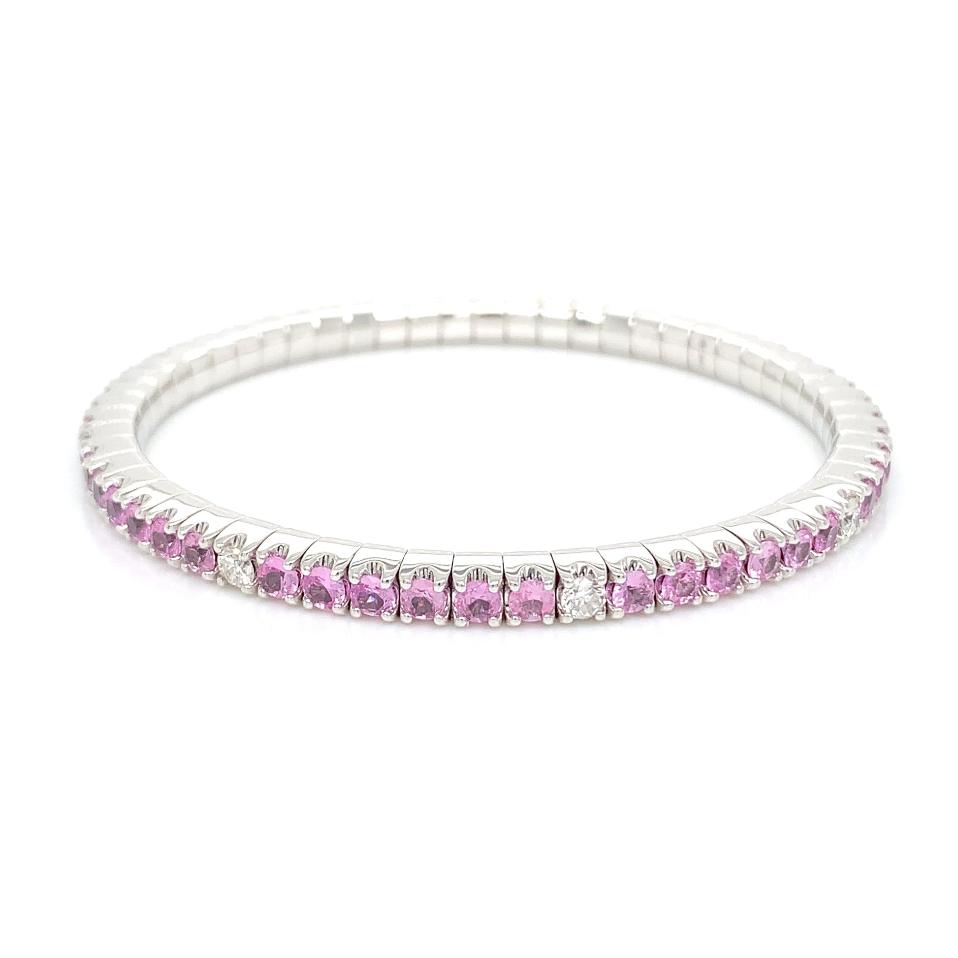 14kt White Gold Pink Sapphire Flex Bracelet with Round Brilliant Diamonds – 5.76ct/0.80ct