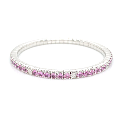 14kt White Gold Pink Sapphire Flex Bracelet with Round Brilliant Diamonds – 5.76ct/0.80ct