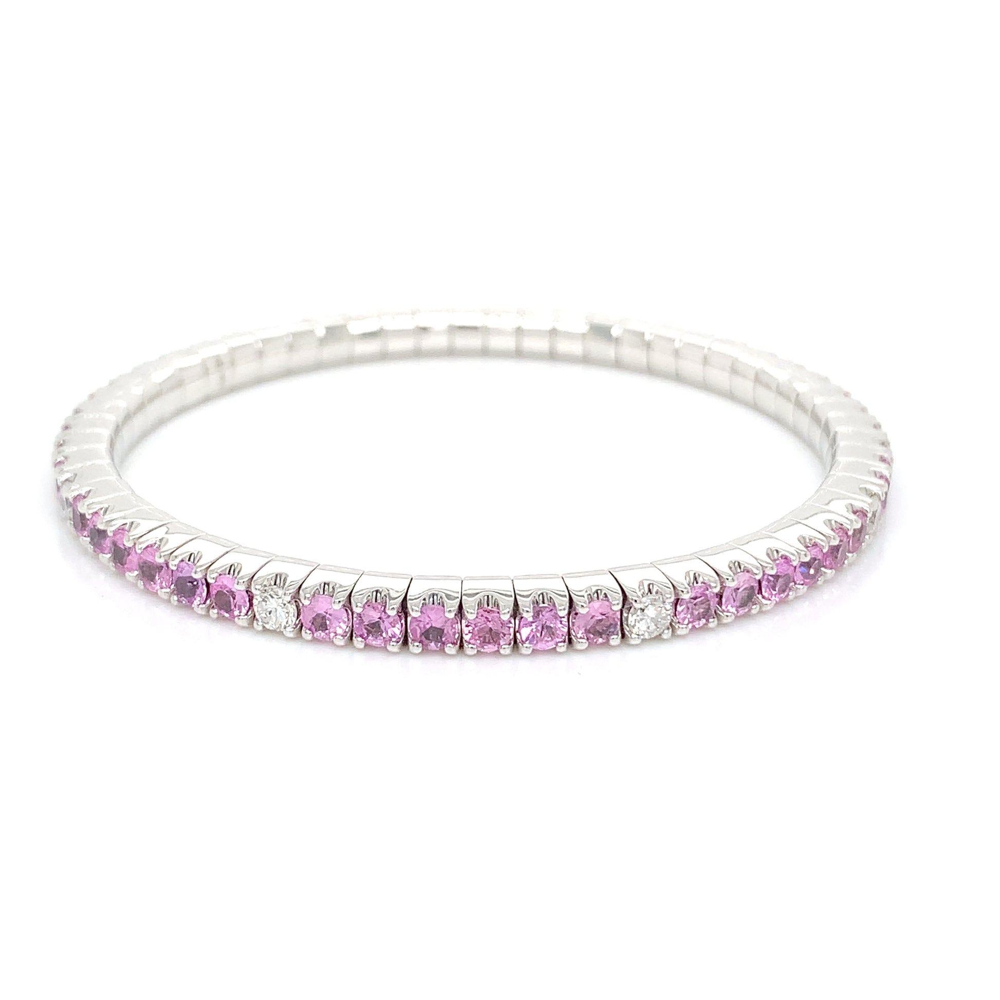 14kt White Gold Pink Sapphire Flex Bracelet with Round Brilliant Diamonds – 5.76ct/0.80ct