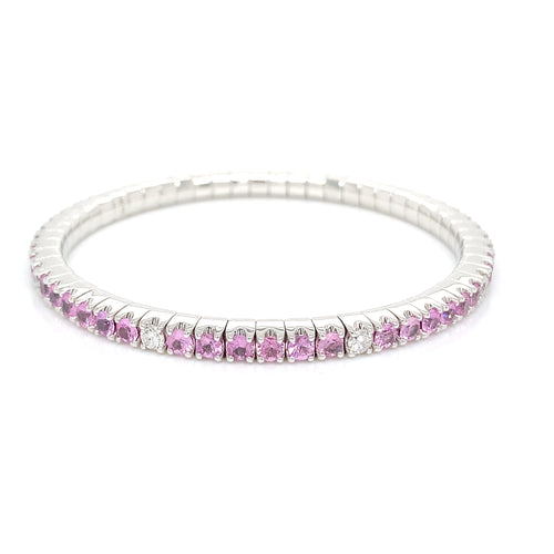 14kt White Gold Pink Sapphire Flex Bracelet with Round Brilliant Diamonds – 5.76ct/0.80ct