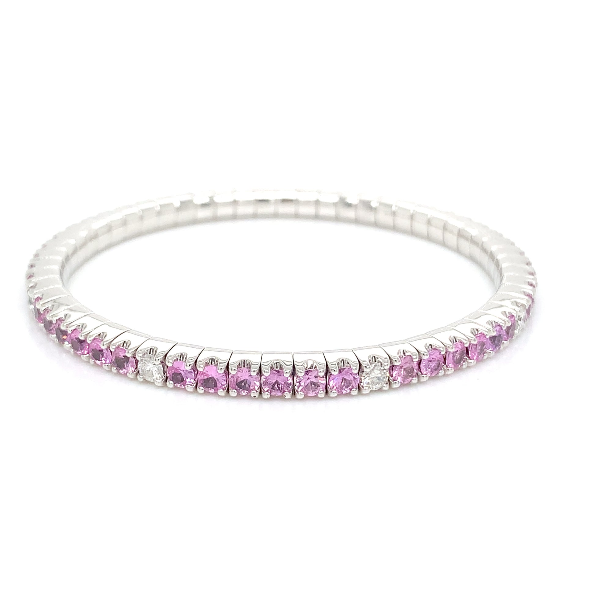 14kt White Gold Pink Sapphire Flex Bracelet with Round Brilliant Diamonds – 5.76ct/0.80ct