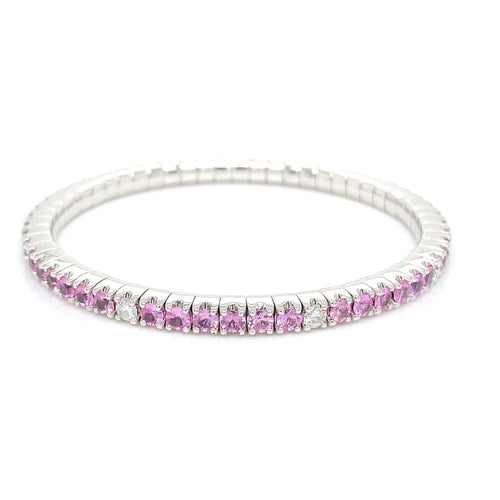 14kt White Gold Pink Sapphire Flex Bracelet with Round Brilliant Diamonds – 5.76ct/0.80ct