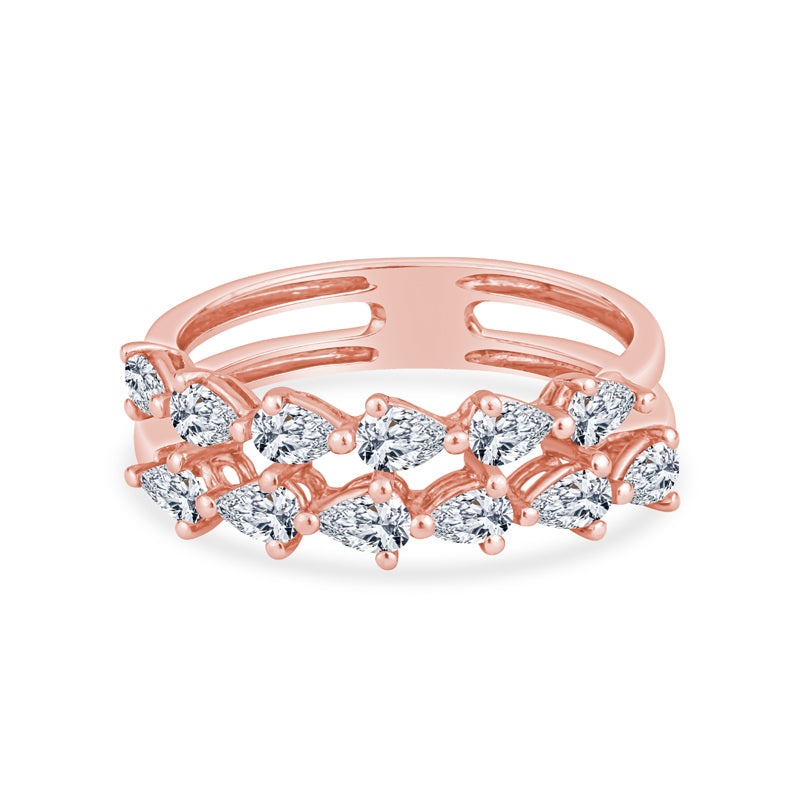 Radiant Allure Rose Gold Wedding Ring with Pear-Shaped Diamonds