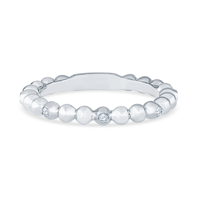 14K White Gold Beaded Ball Channel Set Diamond Anniversary Band