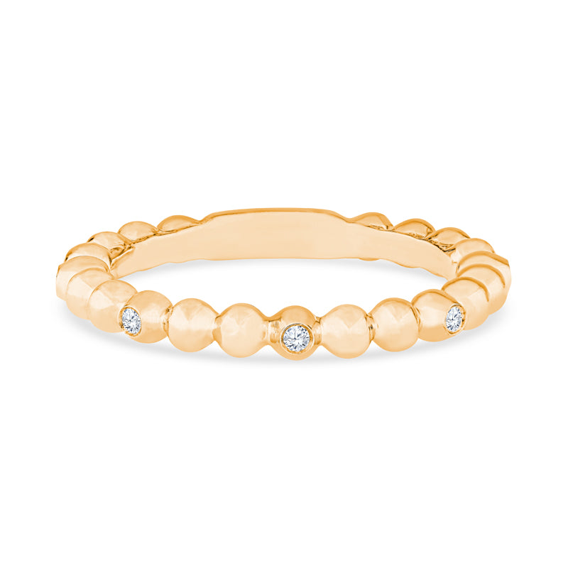 14K Yellow Gold Beaded Ball Channel Set  Diamond Stackable Band