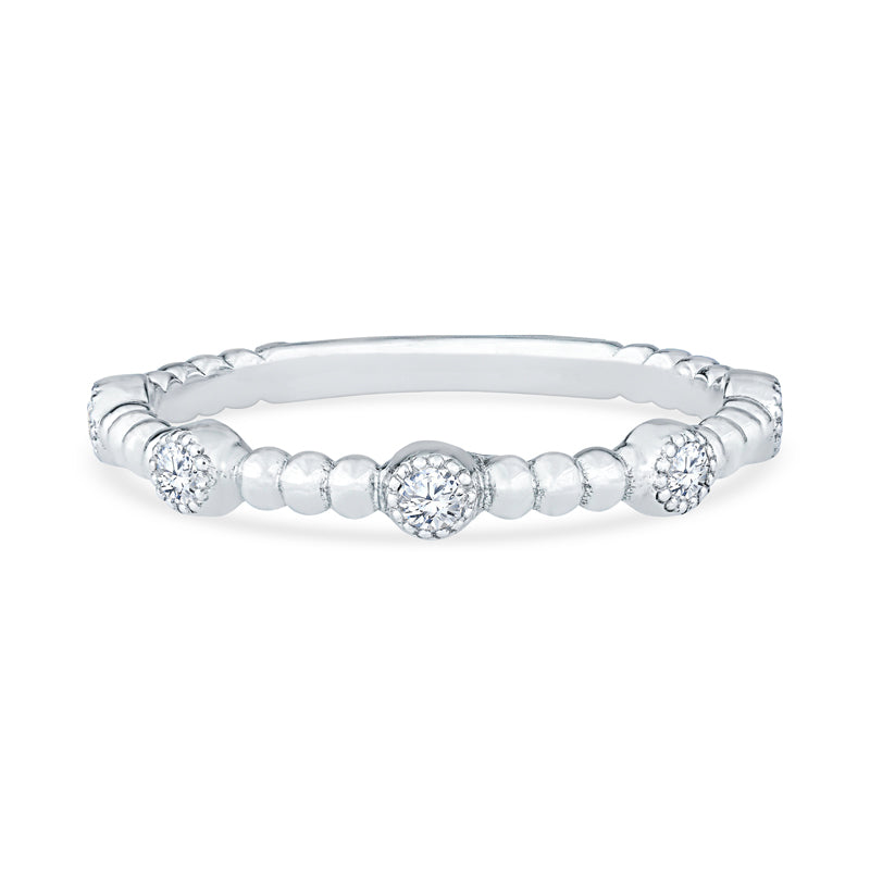 14K White Gold Beaded Ball Diamond Anniversary Band