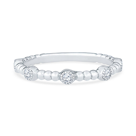 14K White Gold Beaded Ball Diamond Anniversary Band