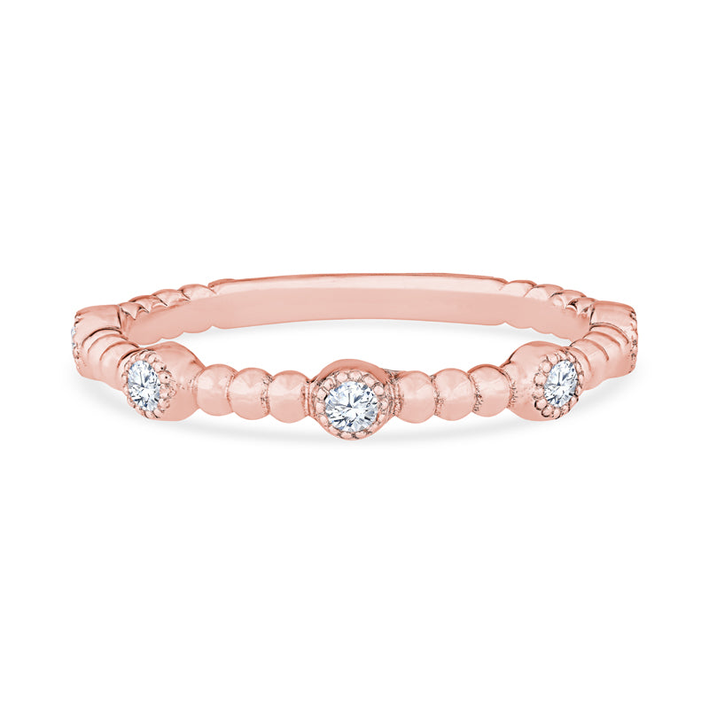 14K Rose Gold Beaded Ball Diamond Wedding Band