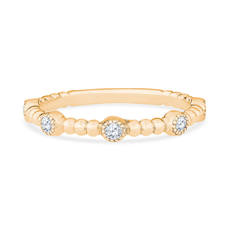 14K Yellow Gold Beaded Ball Diamond Stackable Band