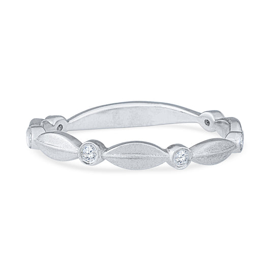 14K White Gold Fancy Leaf Design Diamond Anniversary Band
