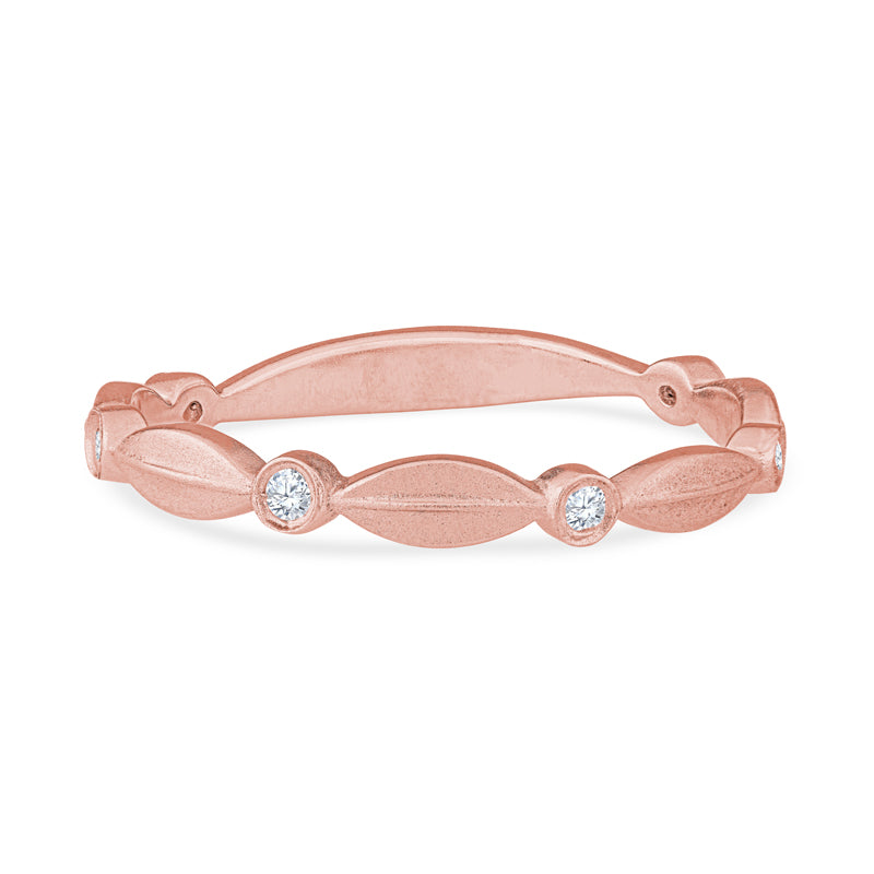 14K Rose Gold Fancy Leaf Design Diamond Wedding Band