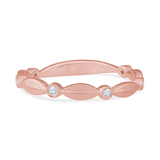 14K Rose Gold Fancy Leaf Design Diamond Wedding Band