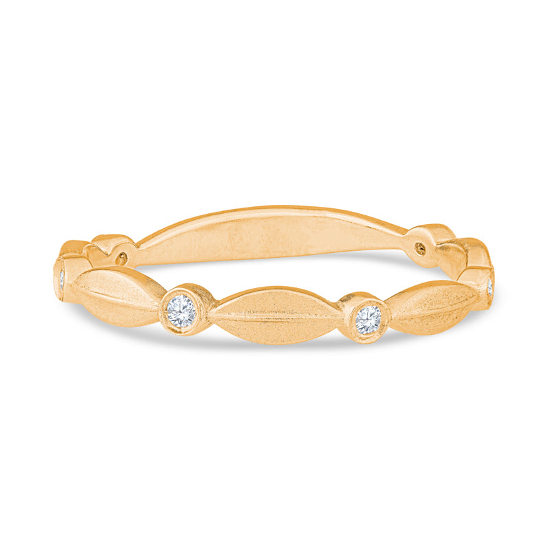 14K Yellow Gold Fancy Leaf Design Diamond Stackable Band