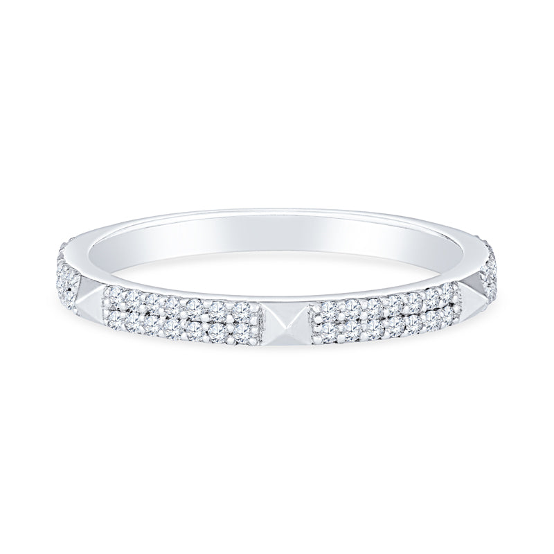 14kt Rose Gold Band with Double Row Pavé Diamonds and Pyramid Design