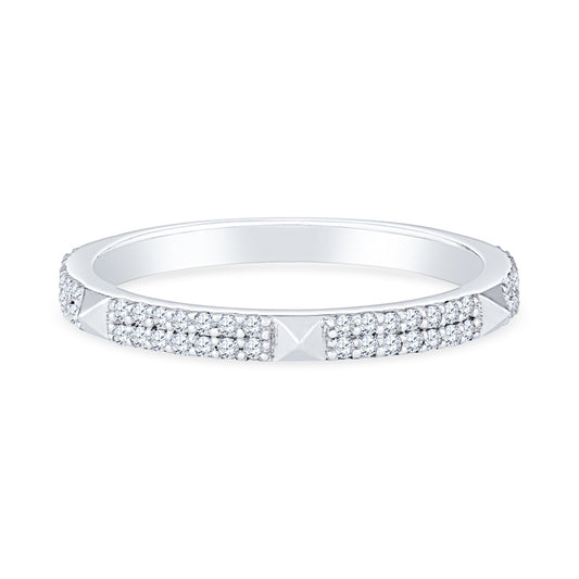 14kt Rose Gold Band with Double Row Pavé Diamonds and Pyramid Design