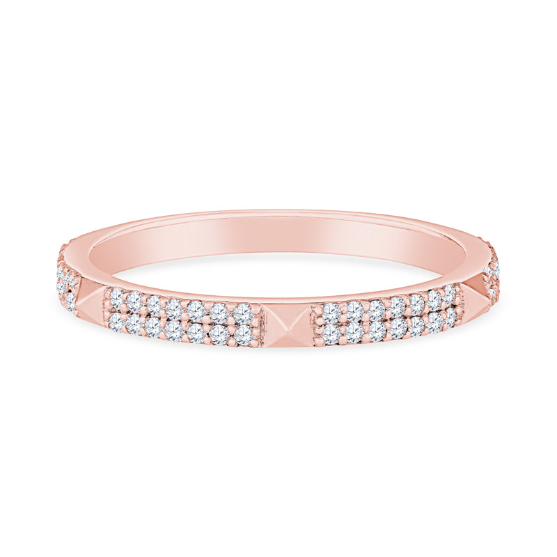 14kt Rose Gold Band with Double Row Pavé Diamonds and Pyramid Design
