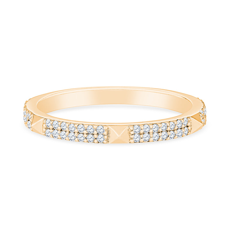 14kt Yellow Gold Band with Double Row Pavé Diamonds and Pyramid Design