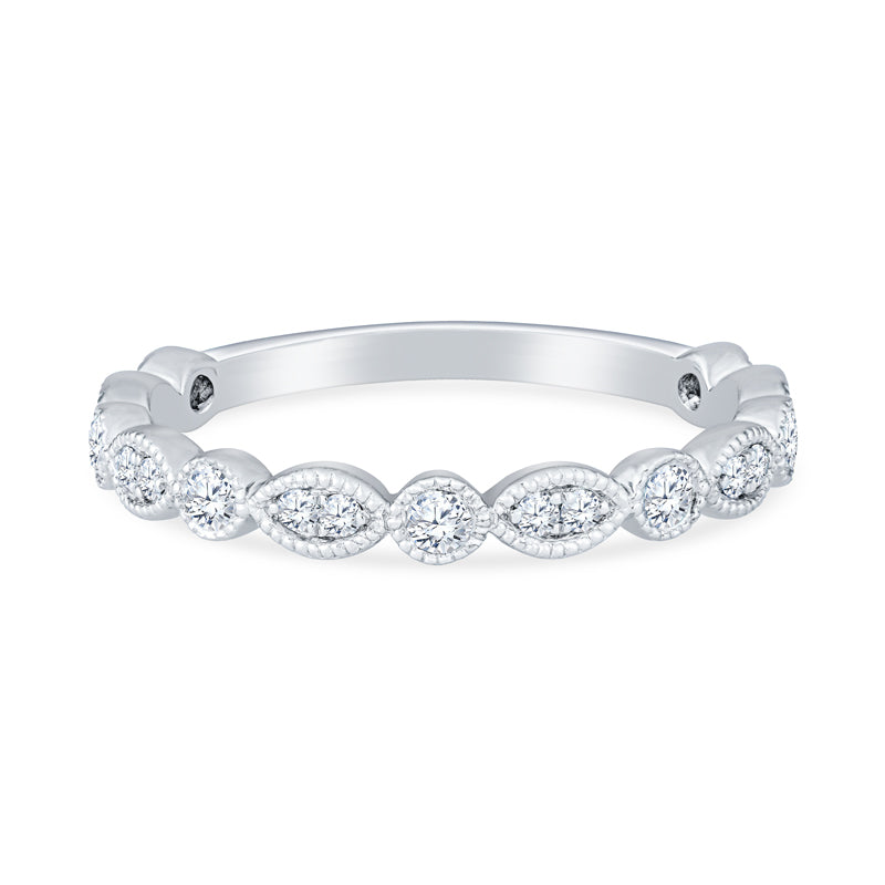 18K White Gold Marquise & Dot Design Diamond Anniversary Band