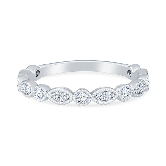 18K White Gold Marquise & Dot Design Diamond Anniversary Band