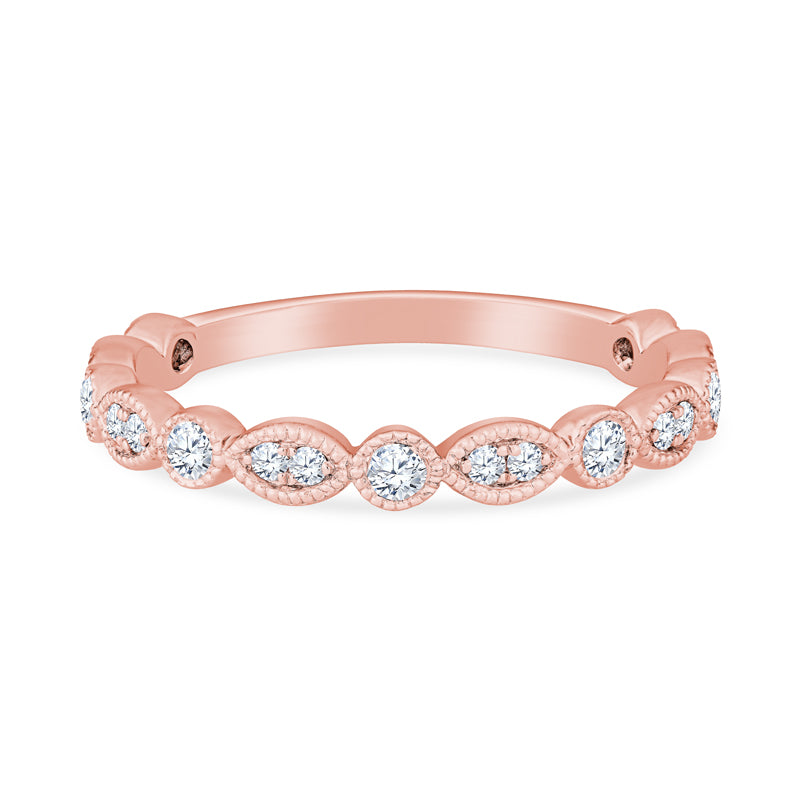 18K Rose Gold Marquise & Dot Design Diamond Wedding Band