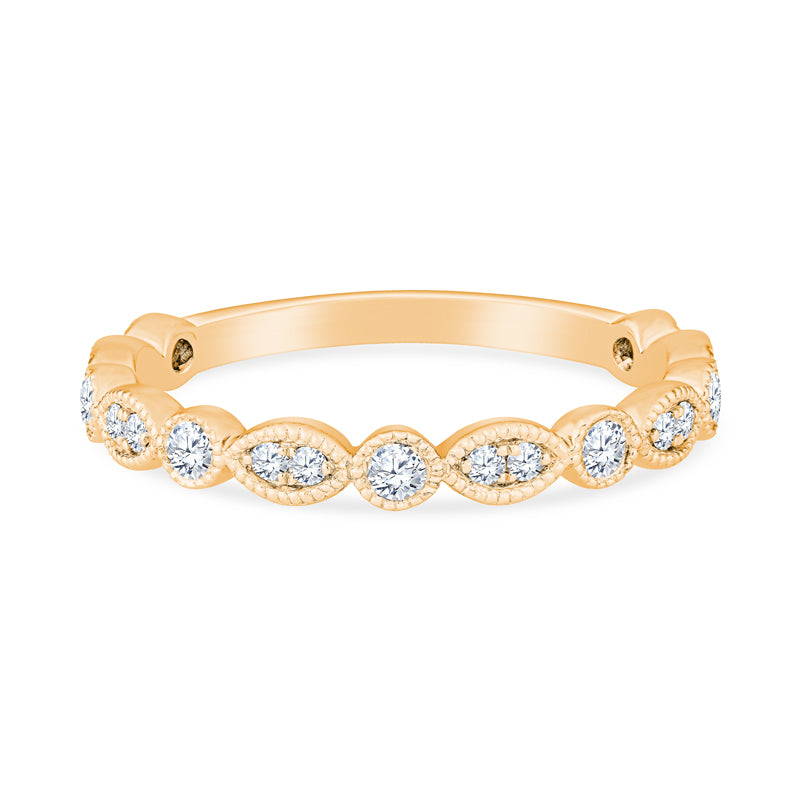 18K Yellow Gold Marquise & Dot Design Diamond Stackable Band