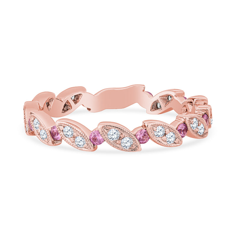 18K Rose Gold Milgrain Leaf Design Diamond Wedding Band