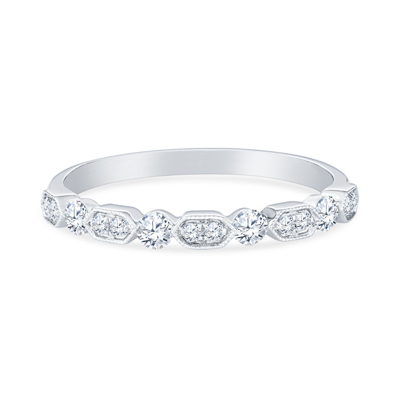 18K White Gold Alternating Design Diamond Anniversary Band
