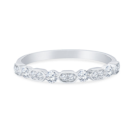 18K White Gold Alternating Design Diamond Anniversary Band