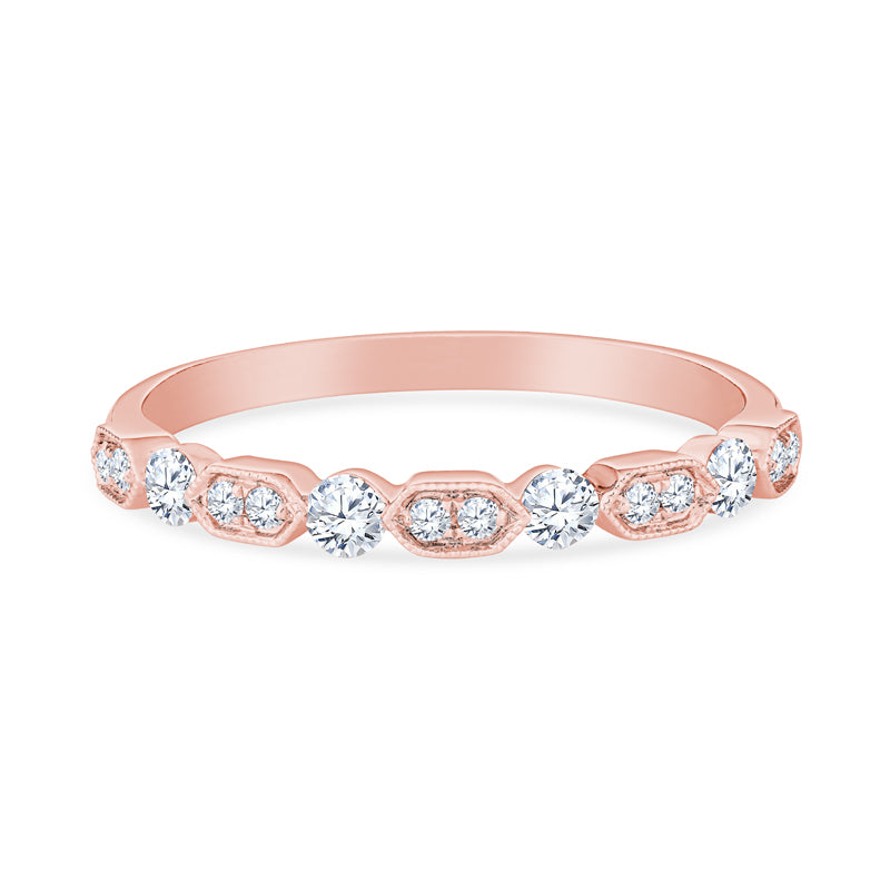 18K Rose Gold Alternating Design Diamond Wedding Band
