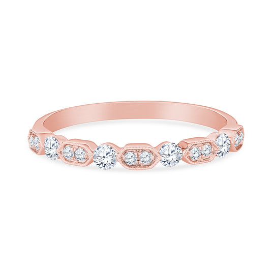 18K Rose Gold Alternating Design Diamond Wedding Band