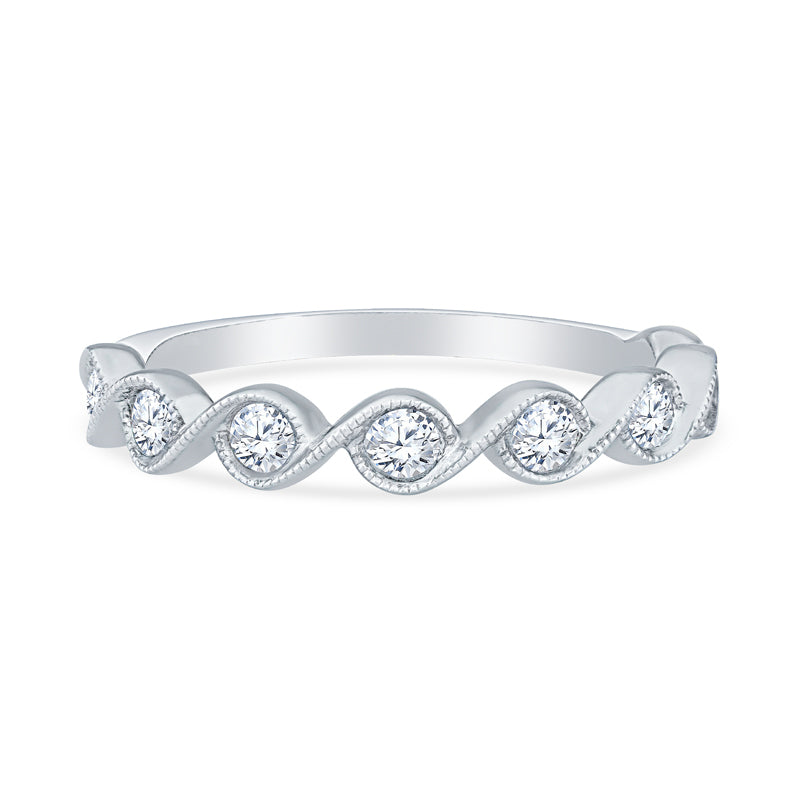 14K White Gold Infinity Design Milgrain Bezel Set Diamond Anniversary Band