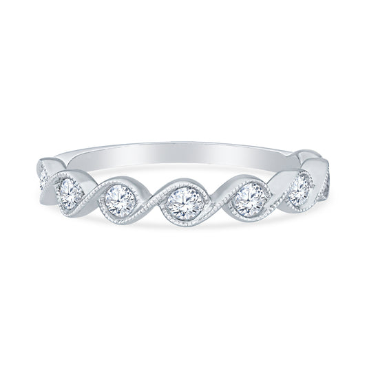 14K White Gold Infinity Design Milgrain Bezel Set Diamond Anniversary Band