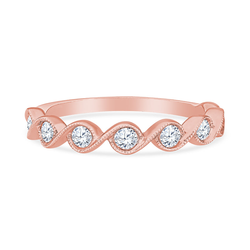 14K Rose Gold Infinity Design Milgrain Bezel Set Diamond Wedding Band
