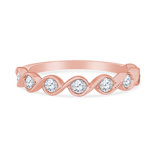 14K Rose Gold Infinity Design Milgrain Bezel Set Diamond Wedding Band