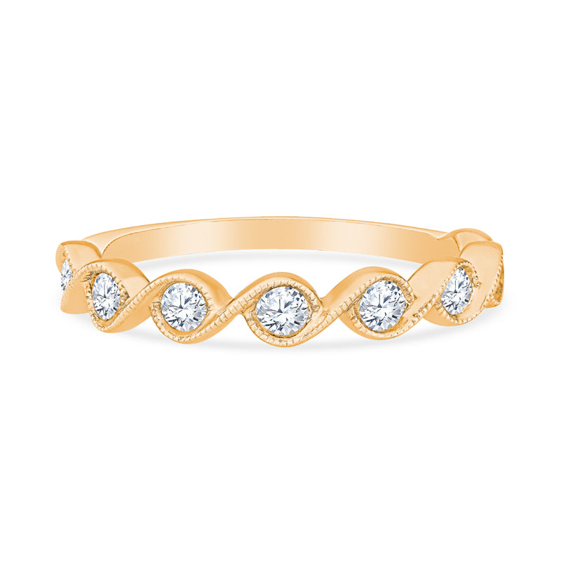 14K Yellow Gold Infinity Design Milgrain Bezel Set Diamond Stackable Band