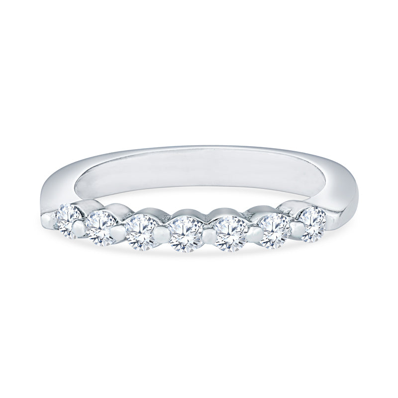 18K White Gold Single Shared Prong Round Bead Diamond Anniversary Band