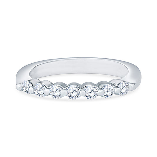 18K White Gold Single Shared Prong Round Bead Diamond Anniversary Band