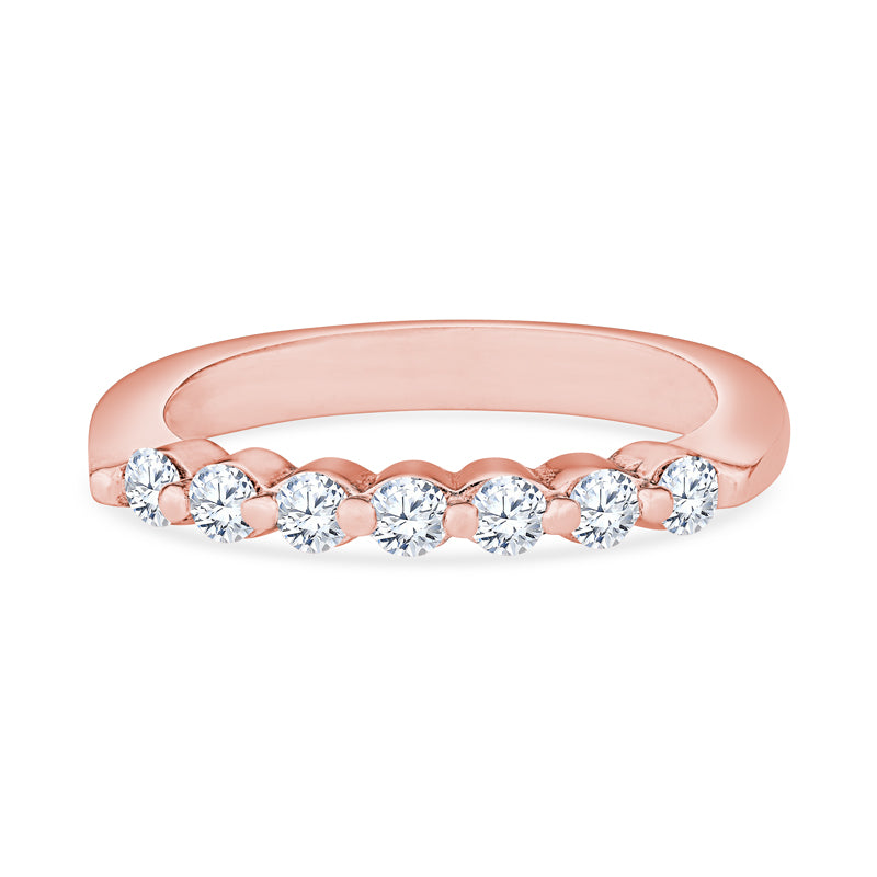 18K Rose Gold Single Shared Prong Round Bead Diamond Wedding Band