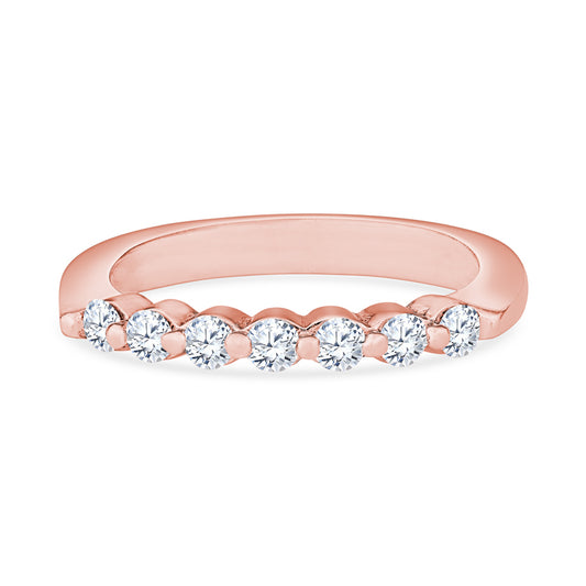 18K Rose Gold Single Shared Prong Round Bead Diamond Wedding Band