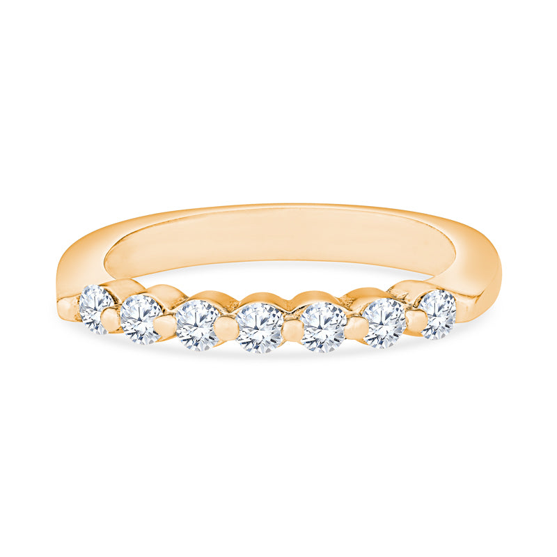 18K Yellow Gold Single Shared Prong Round Bead Diamond Stackable Band