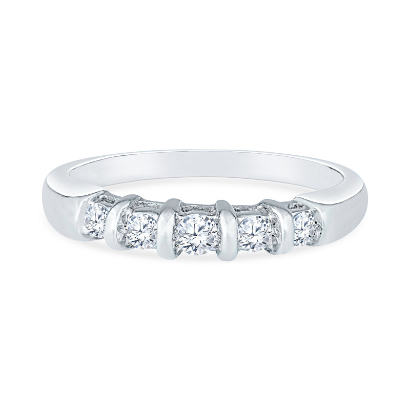14K White Gold Five-Stone Diamond Anniversary Band with Bar Set